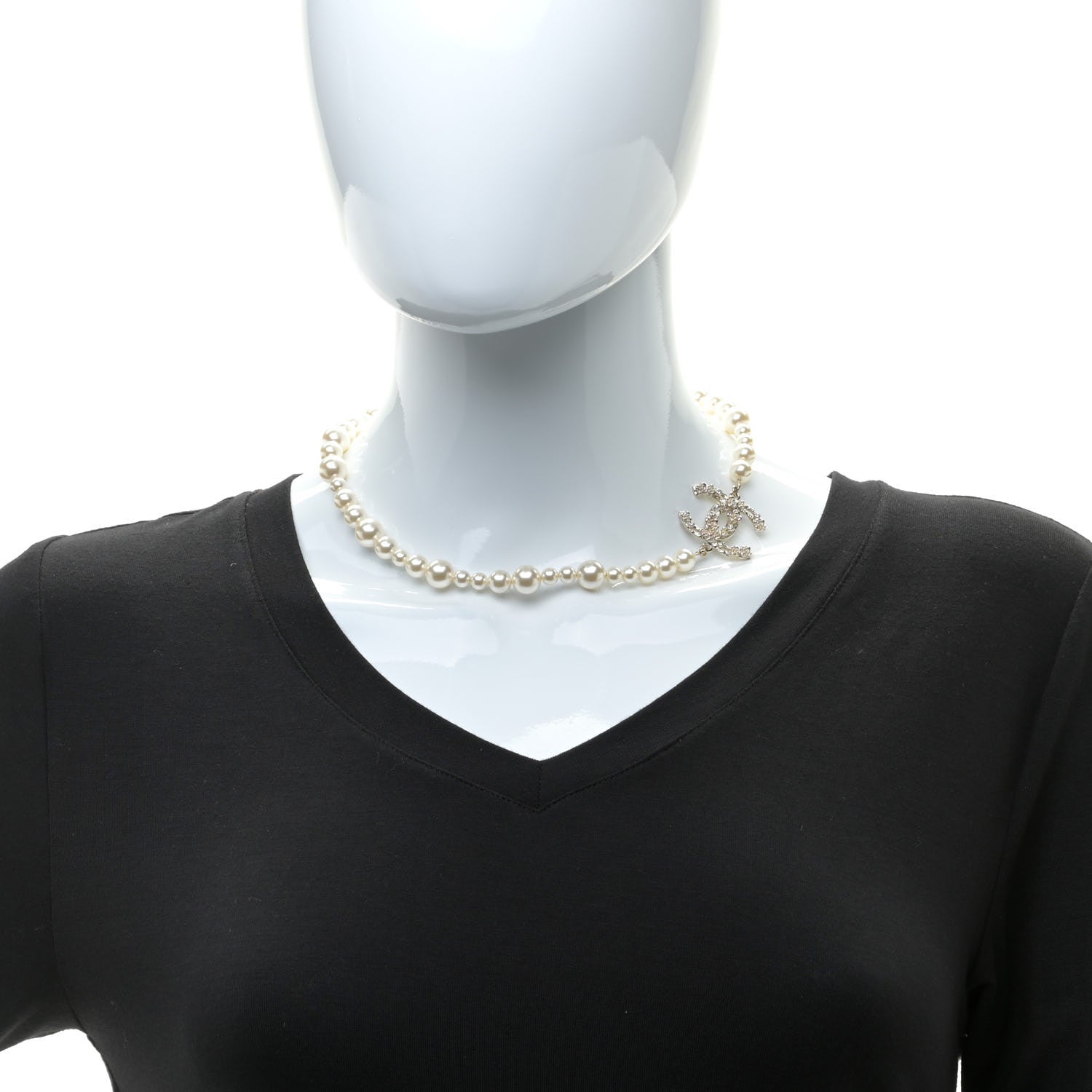 Chanel Pearl Crystal CC Camellia Short Necklace Gold 2 of 6