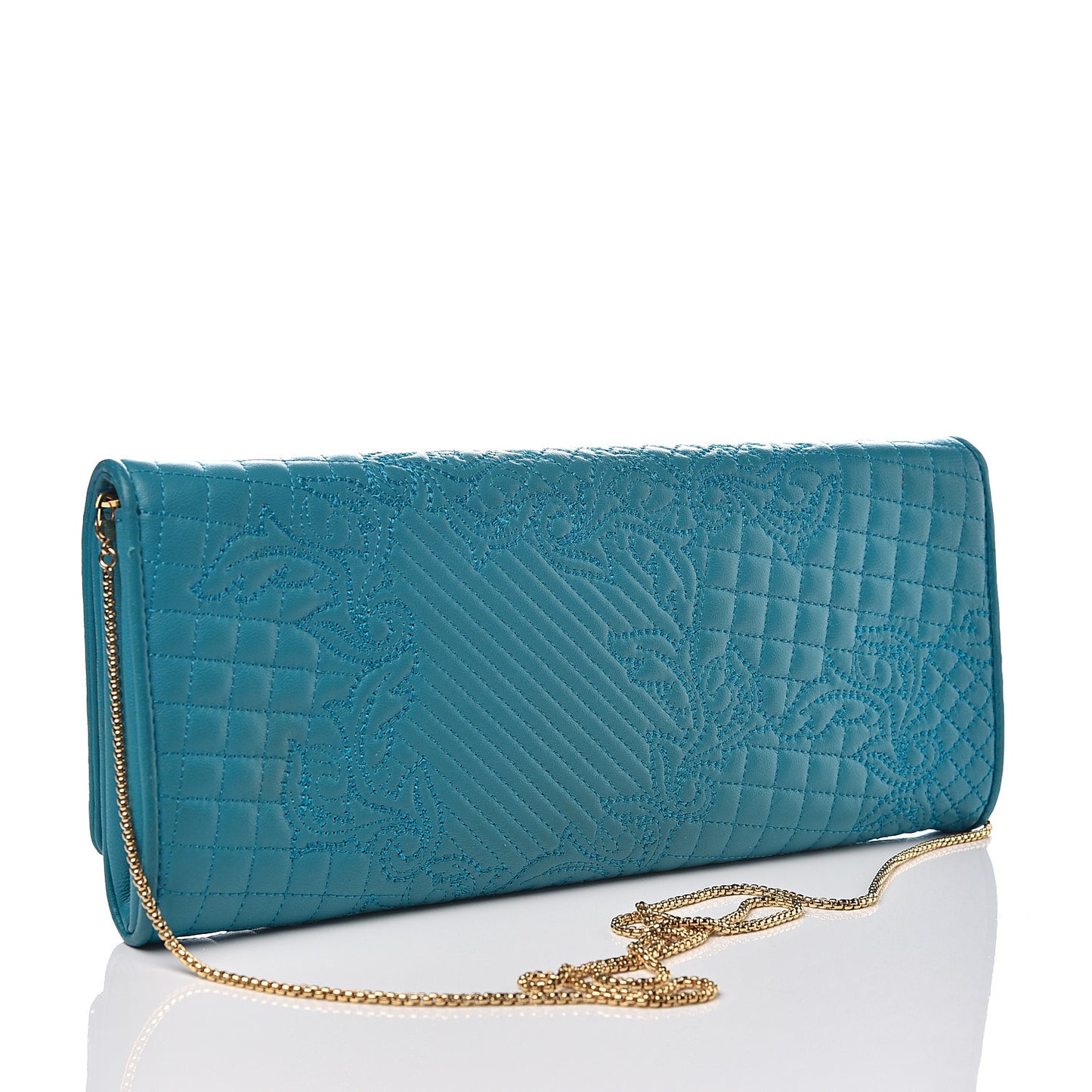 Nappa Barocco Quilted Chain Clutch Blue