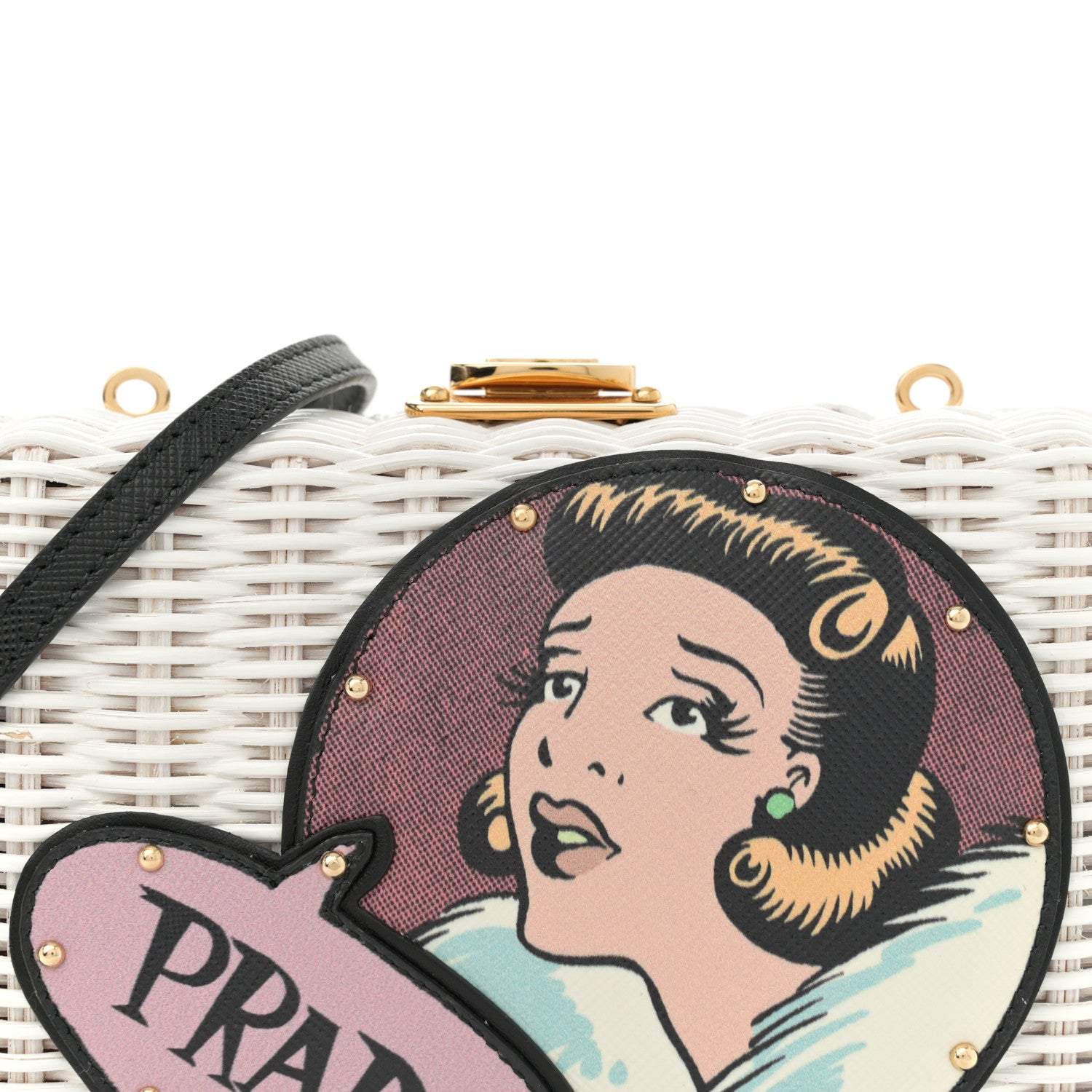 Prada Wicker Saffiano Midollino Patch Comics Crossbody Clutch White 8 of 12
