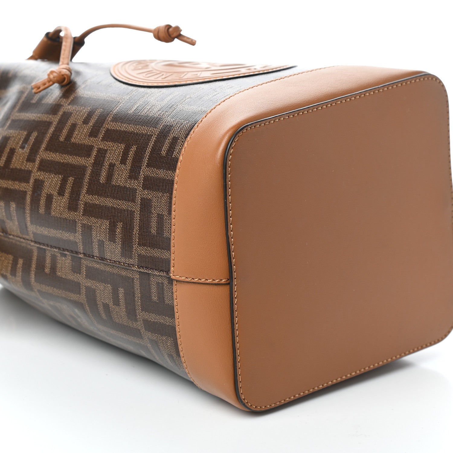 Fendi Glazed Fabric Vitello Grace F is Fendi FF 1974 Stamp Patch Grande Mon Tresor Bucket Bag Mogano Panna Nocciola 8 of 9