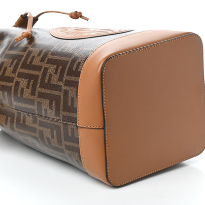 Fendi Glazed Fabric Vitello Grace F is Fendi FF 1974 Stamp Patch Grande Mon Tresor Bucket Bag Mogano Panna Nocciola 8 of 9