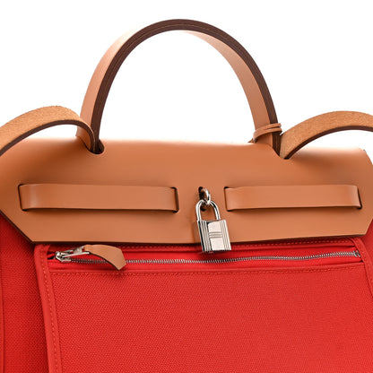 Hermes Military Vache Hunter Toile Herbag Zip 31 PM Rouge Tomate Natural 4 of 13