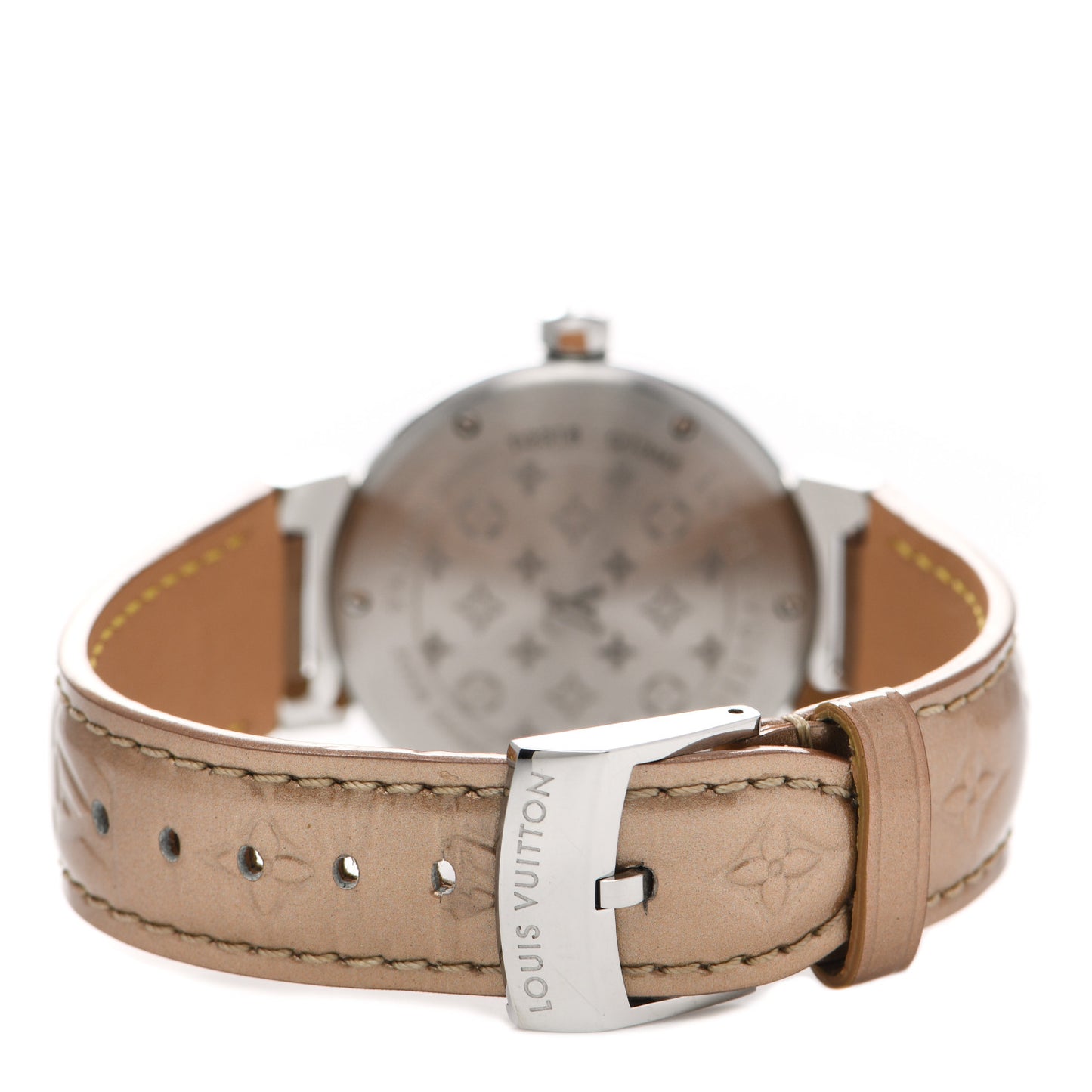 Stainless Steel Vernis Diamond 34mm Tambour Bijou Quartz Watch Beige