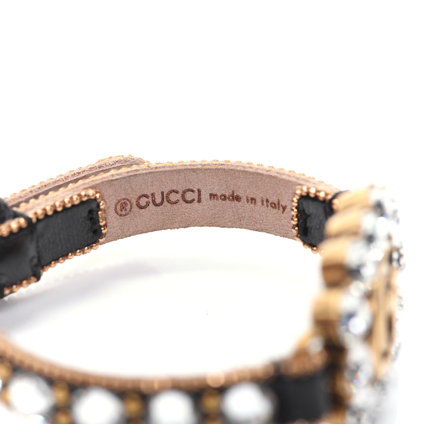 Metal Calfskin Crystal Double G Bracelet Black