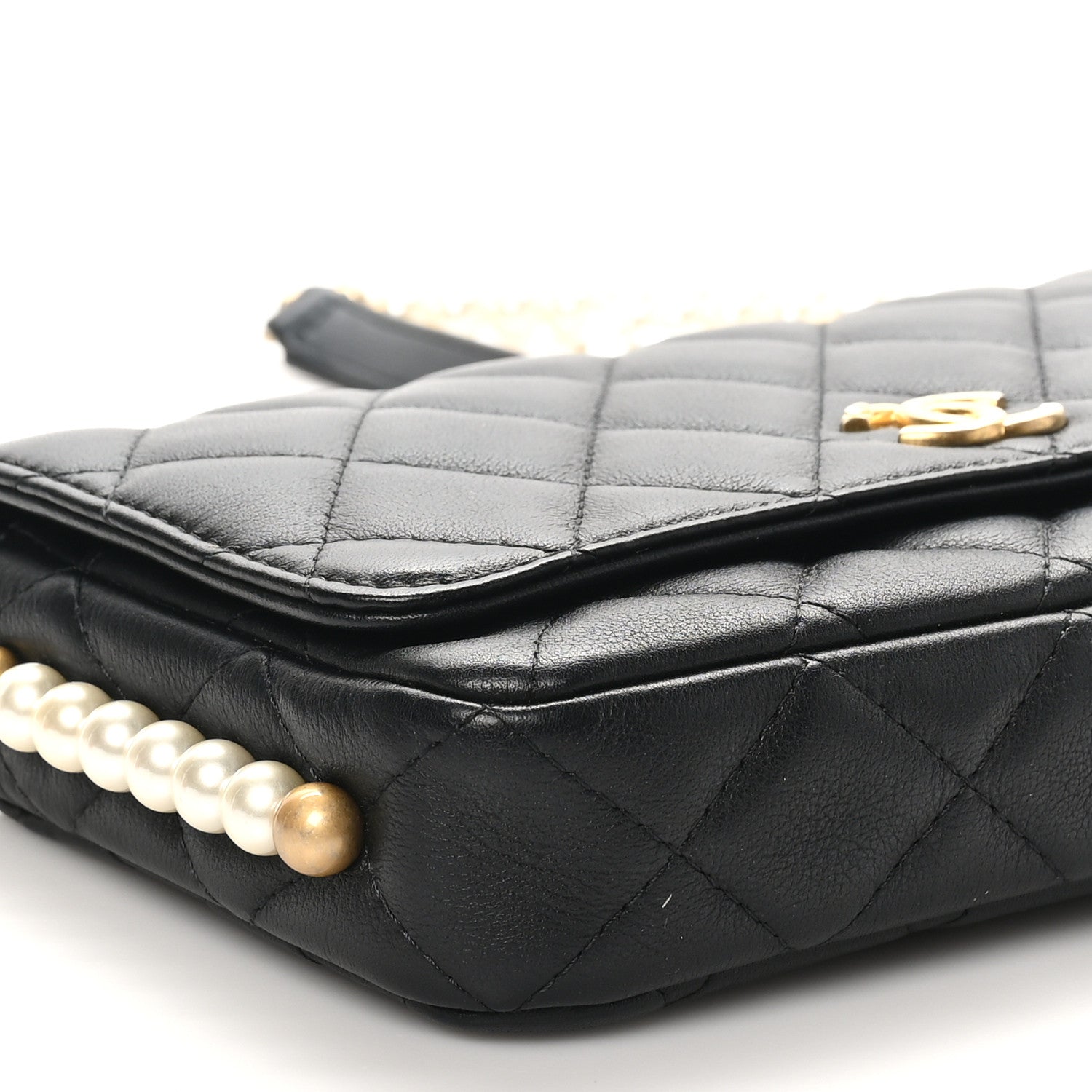Chanel Calfskin Quilted Pearl Wallet On Chain WOC Black 9 of 11