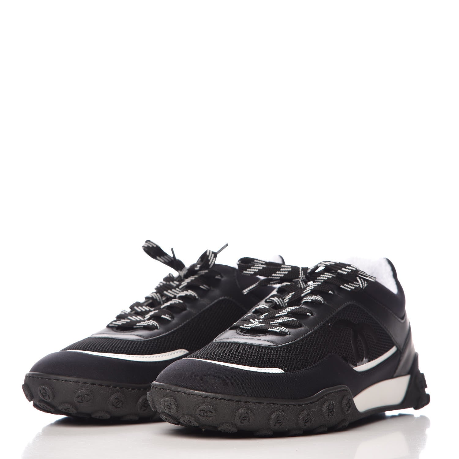 Chanel Calfskin Mesh Lycra Sneakers 41 Black 3 of 9