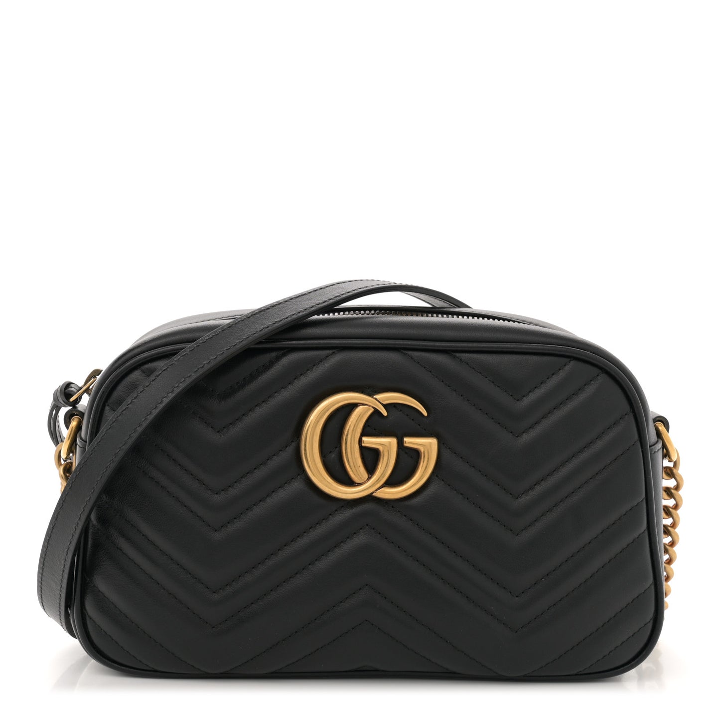 Calfskin Matelasse Small GG Marmont Chain Shoulder Bag Black