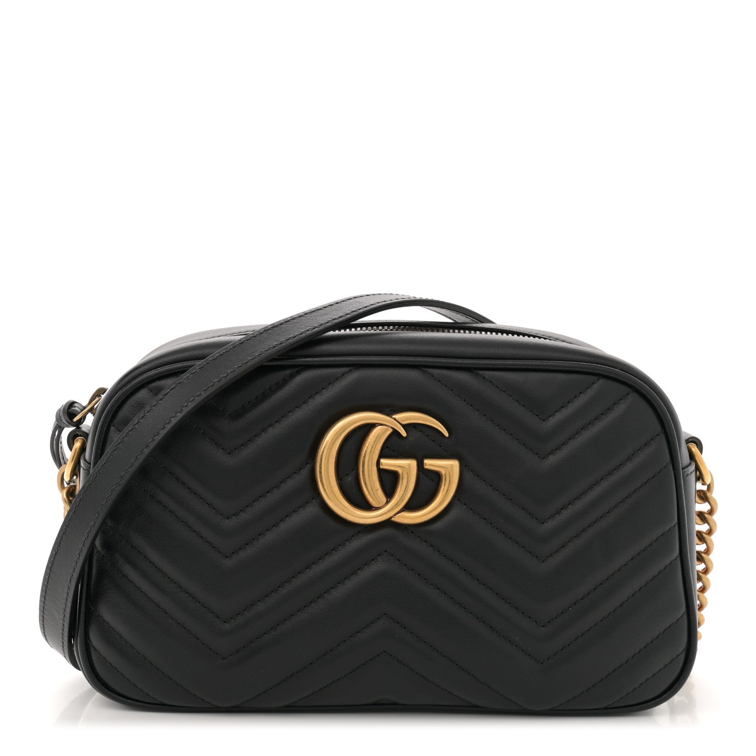 Gucci Calfskin Matelasse Small GG Marmont Chain Shoulder Bag Black 1 of 12