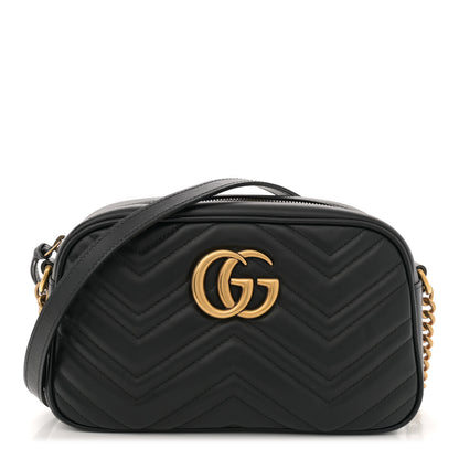 Gucci Calfskin Matelasse Small GG Marmont Chain Shoulder Bag Black 1 of 12