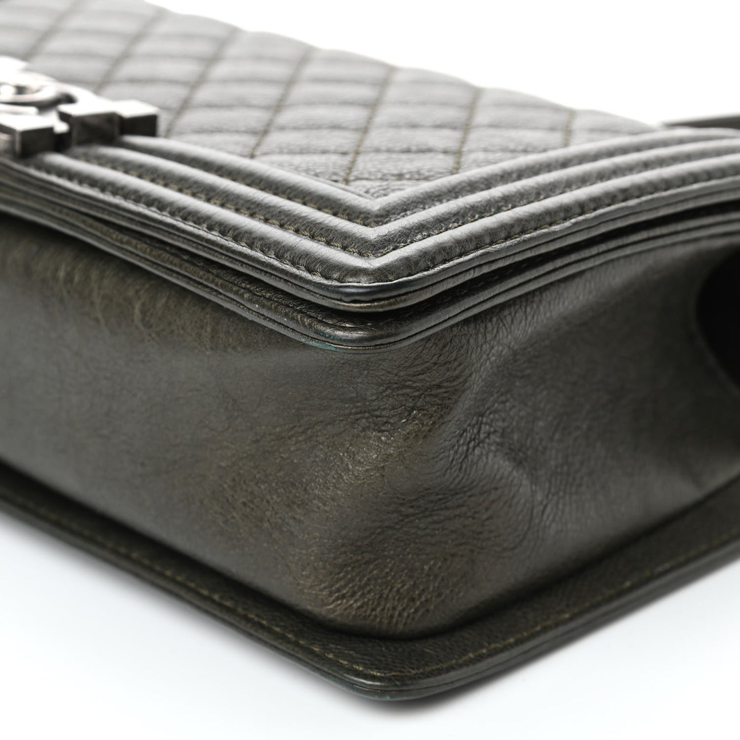Metallic Calfskin Quilted Medium Boy Flap Khaki