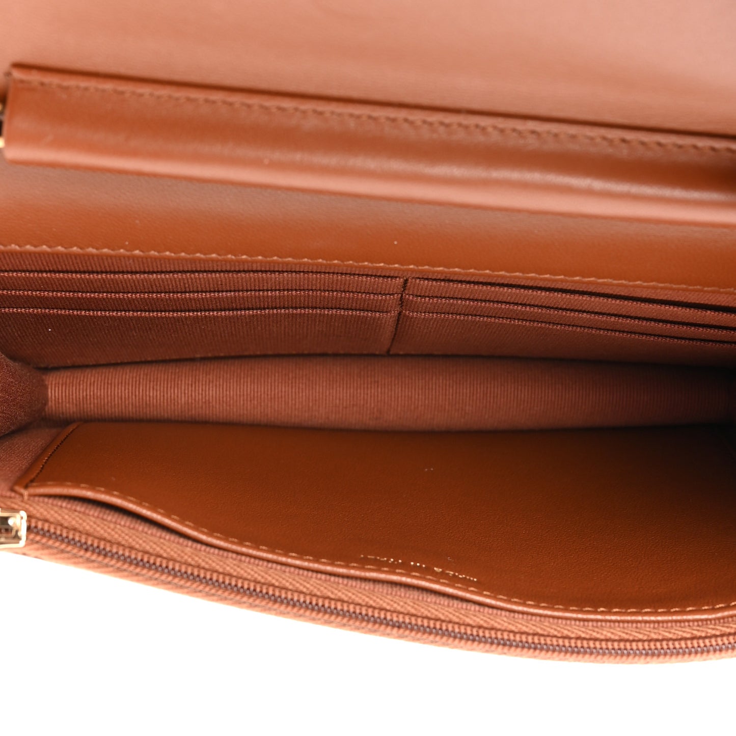 Lambskin Quilted Studded CC Wallet On Chain WOC Light Brown