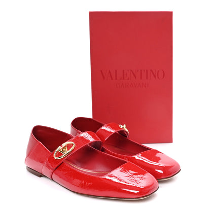 Valentino Garavani Crinkled Patent Calfskin VLogo Locker Mary Jane Ballerina Flats  41 Rosso 10 of 10