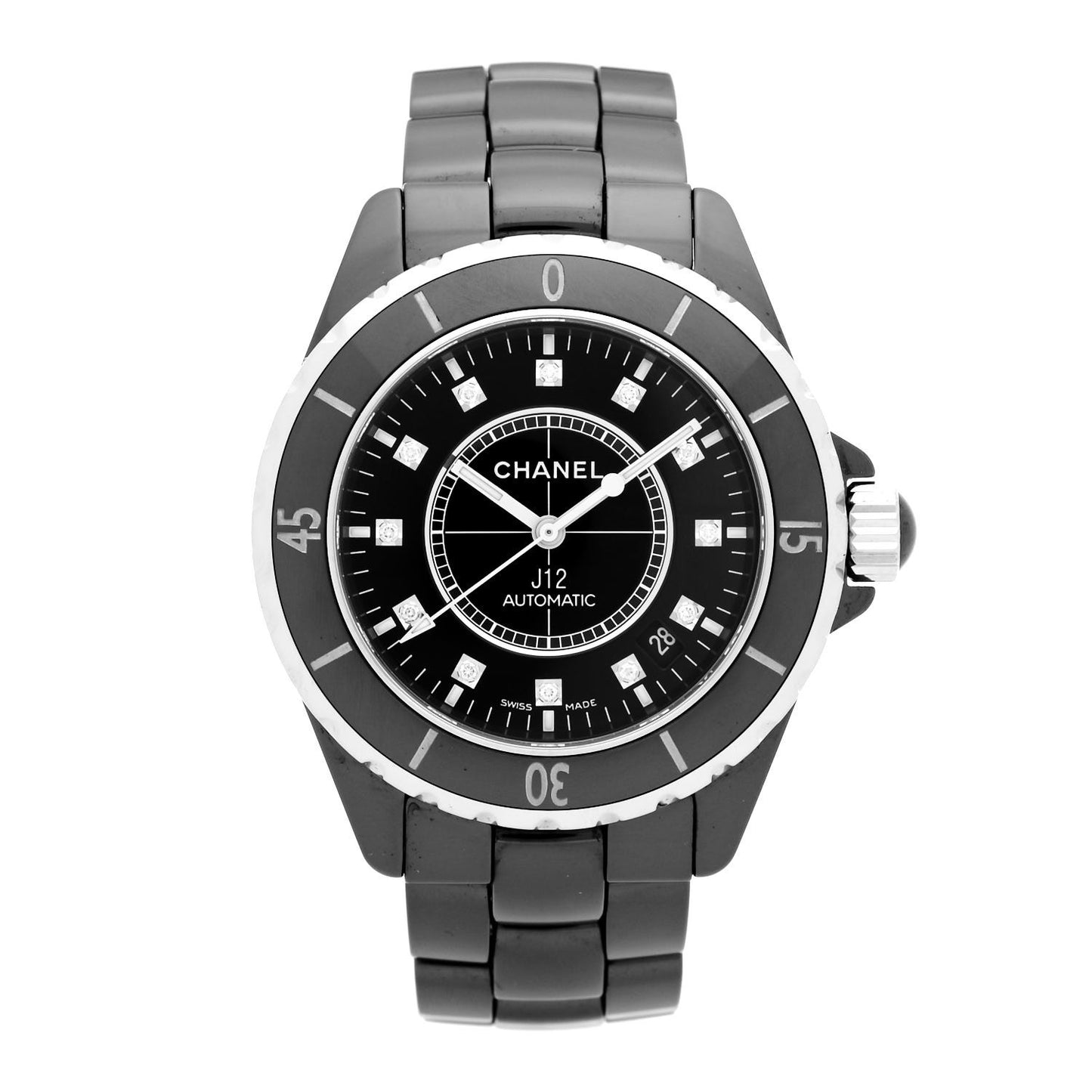 Stainless Steel Ceramic Diamond 38mm J12 Automatic Watch Black