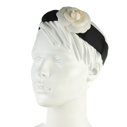 Chanel Silk Camellia Headband Ivory Black 2 of 5