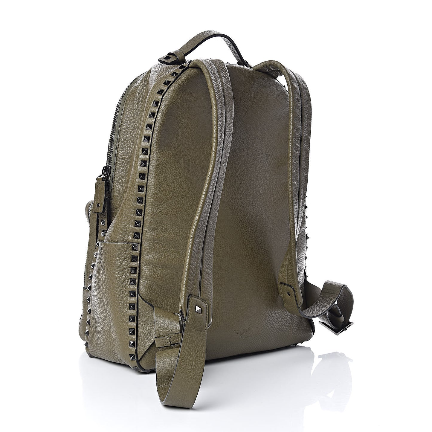 Grained Calfskin Medium Rockstud Backpack Army Green