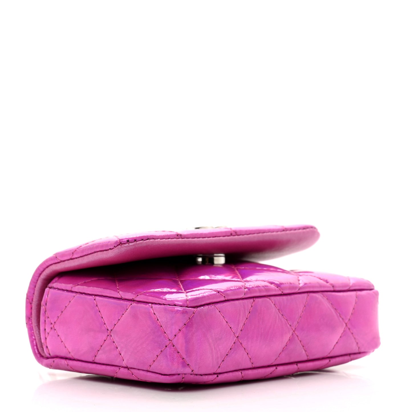 Patent Lambskin Quilted CC Hook Card Holder Pink