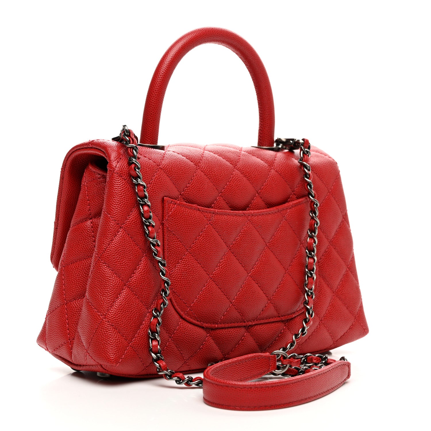 Chanel Caviar Quilted Mini Coco Handle Flap Red 3 of 10