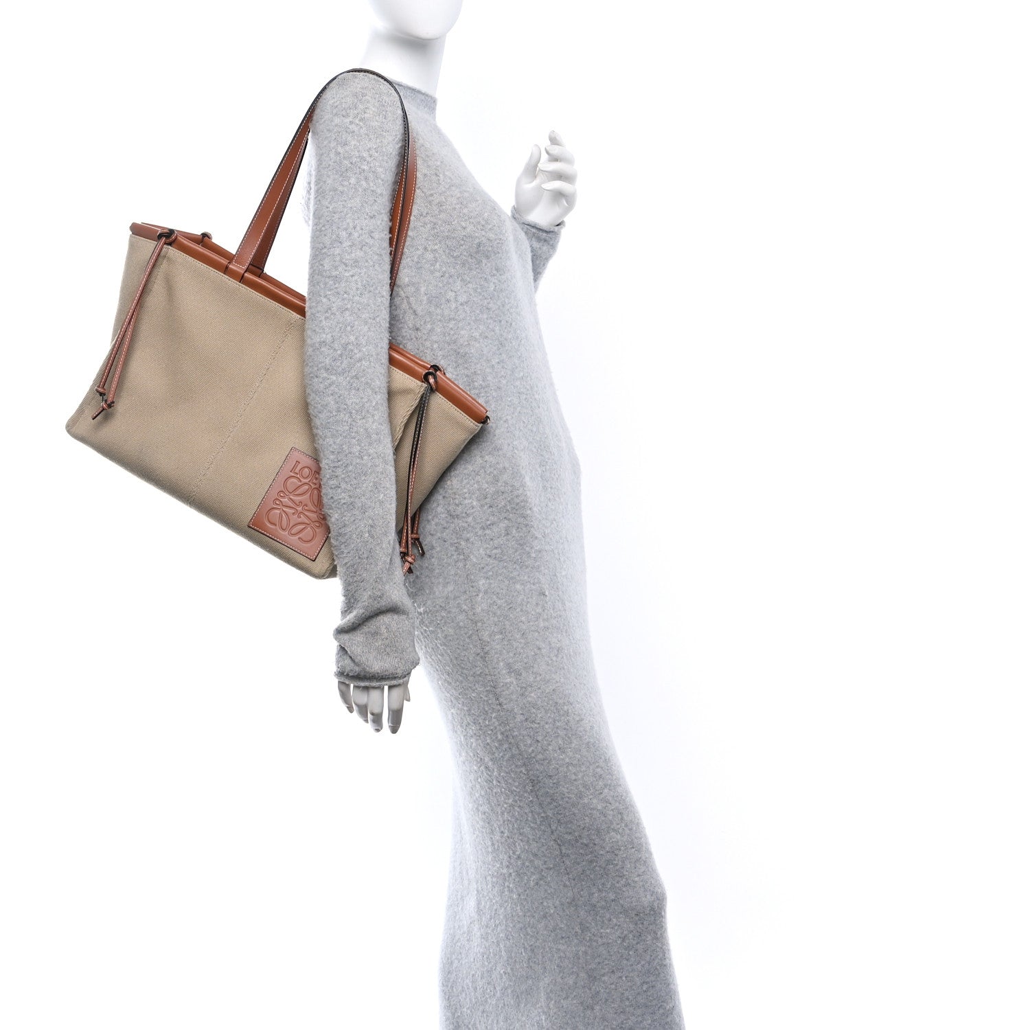 Loewe Canvas Calfskin Cushion Tote Natural 2 of 12