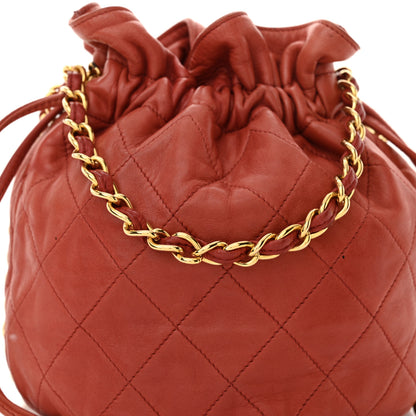 Chanel Lambskin Quilted Mini Drawstring Bucket Bag Red 10 of 15