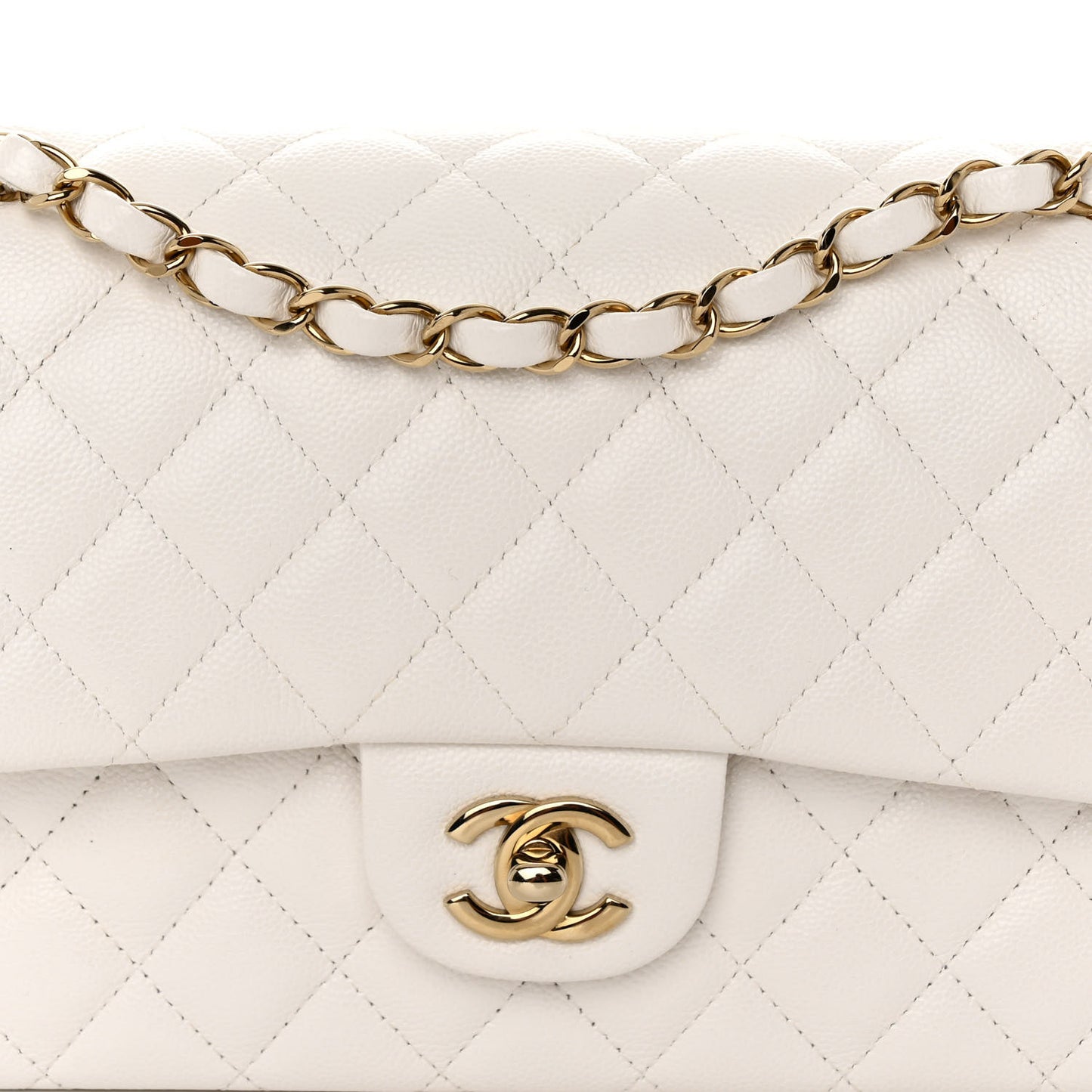 Caviar Quilted Medium Double Flap White