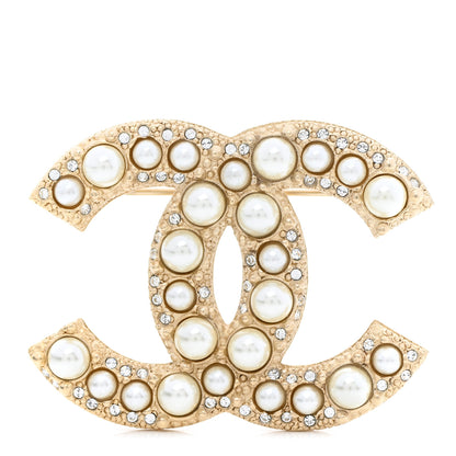 Chanel Metal Crystal Graduated Pearl CC Brooch Gold 1 of 5