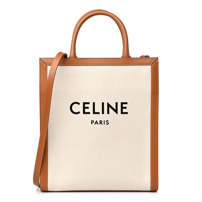 Celine Canvas Calfskin Logo Print Small Vertical Cabas Natural Tan 1 of 8