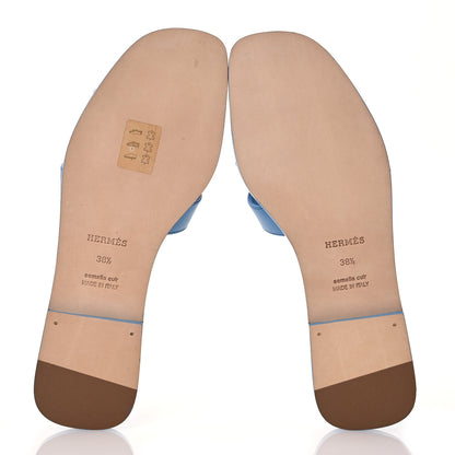 Hermes Box Calfskin Oran Sandals 38.5 Bleu Cameo 6 of 12