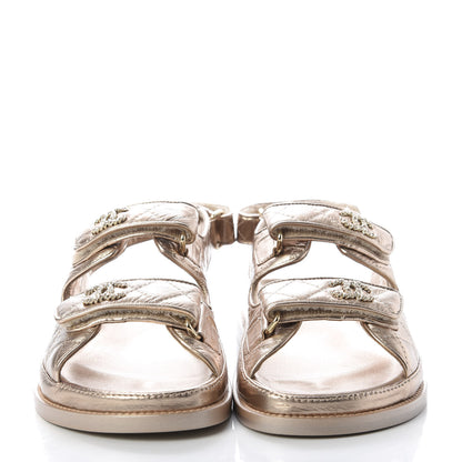 Chanel Iridescent Lambskin Velcro Dad Sandals 37 Light Bronze 2 of 10