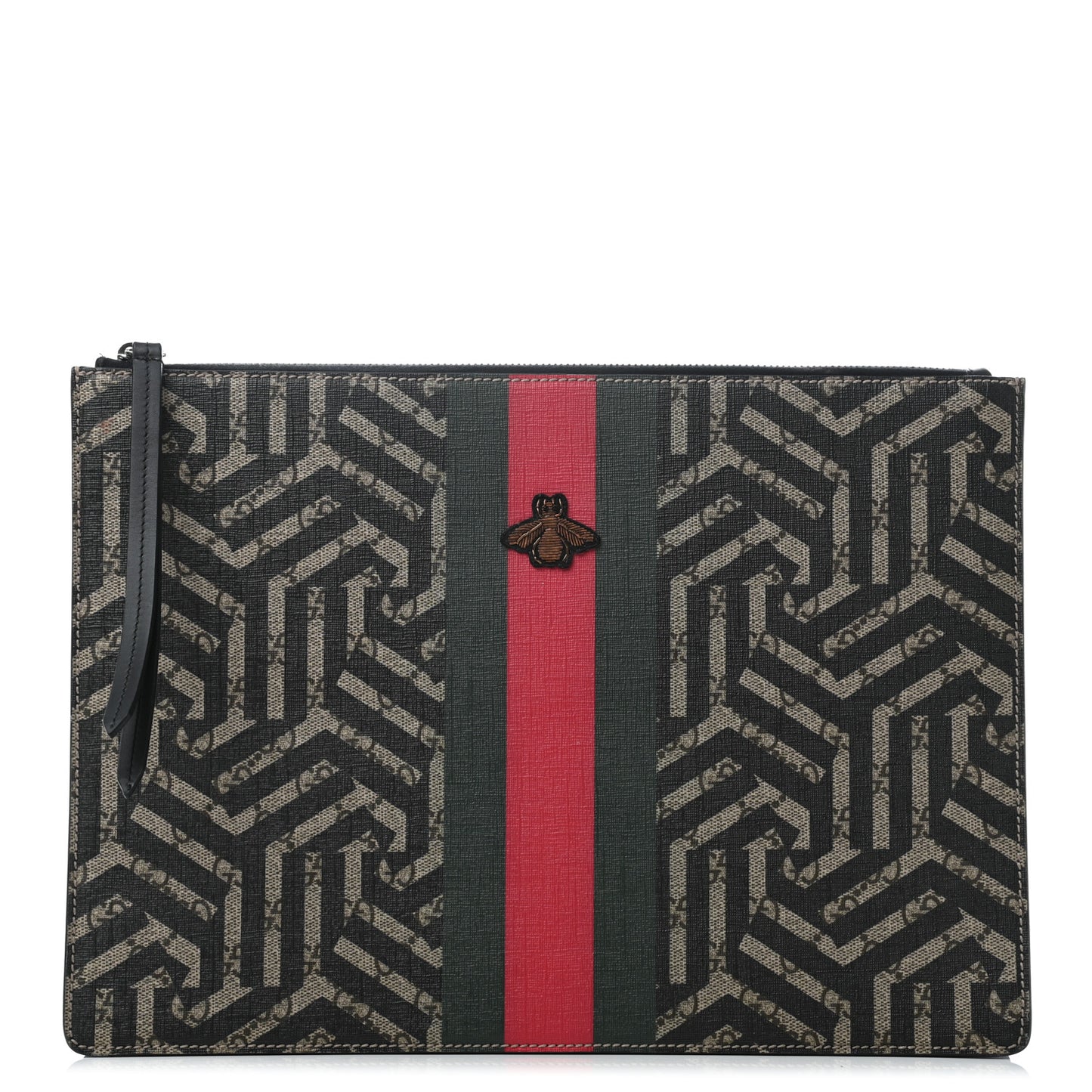 GG Supreme Monogram Caleido Web Medium Documents Holder Beige Black