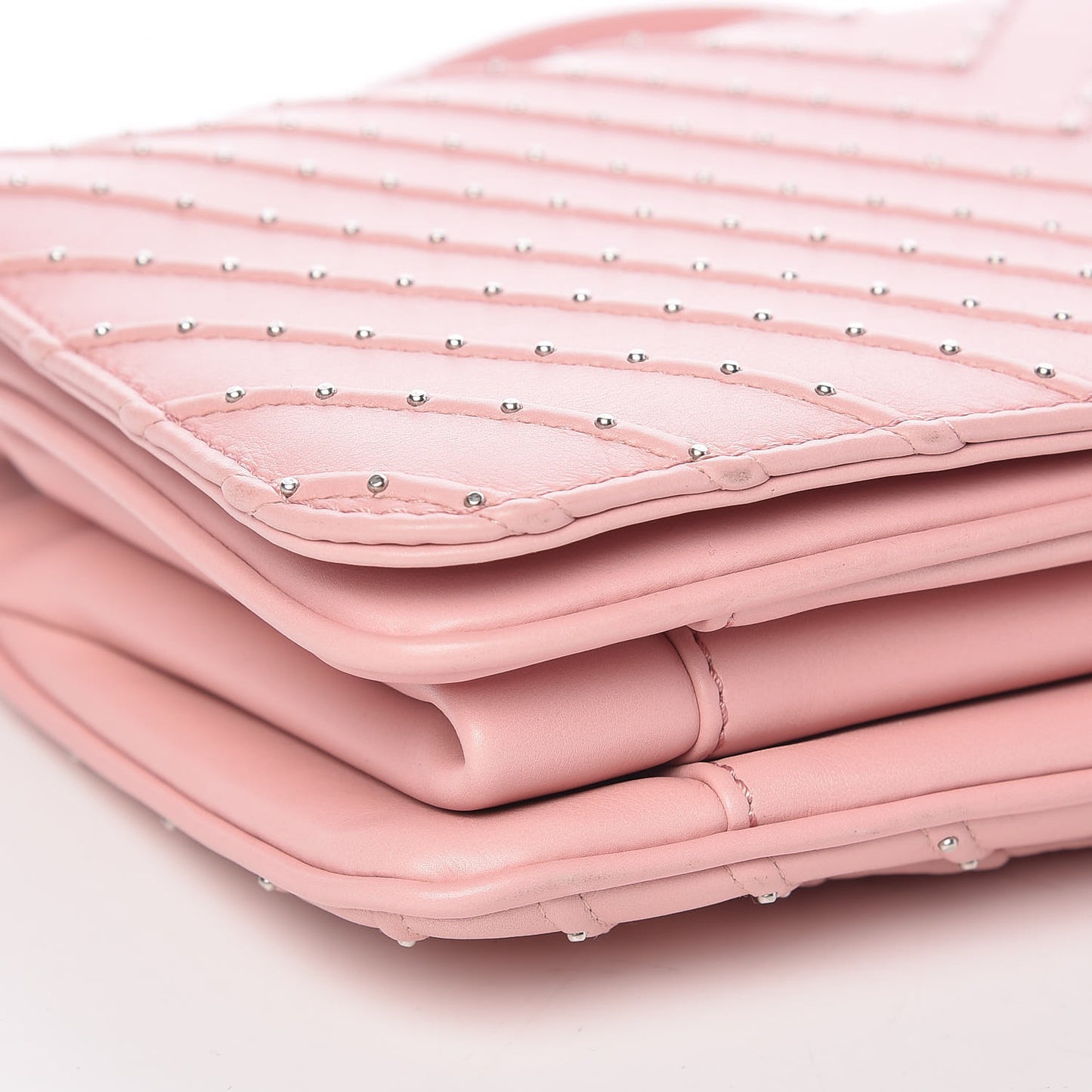 Calfskin Studded Chevron Quilted Flap Pink