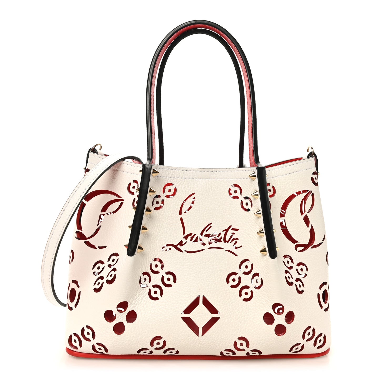 Calfskin Loubinthesky Mini Perforated Cabarock Spikes Tote White