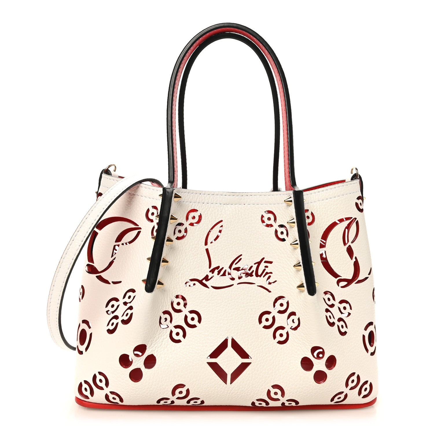 Christian Louboutin Calfskin Loubinthesky Mini Perforated Cabarock Spikes Tote White 1 of 10