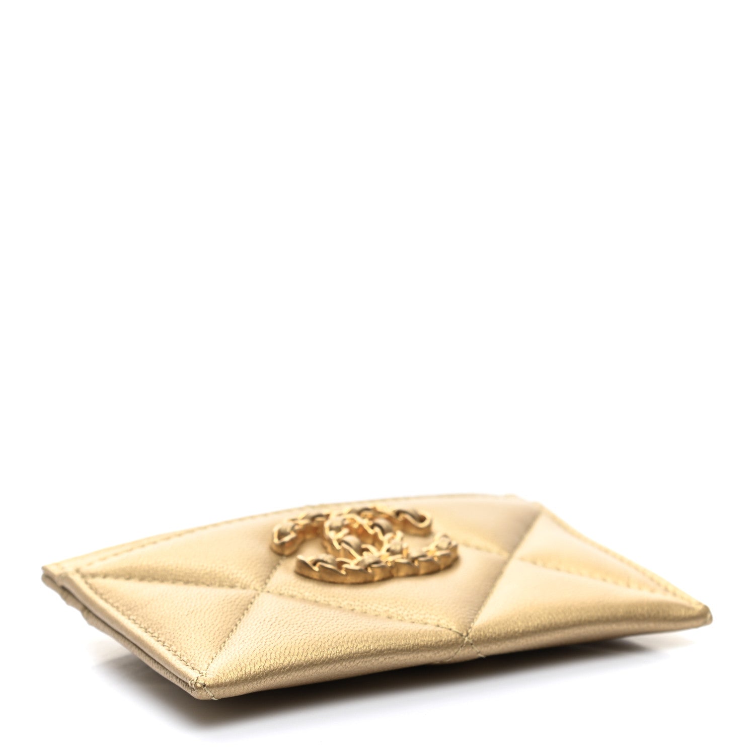 Chanel Metallic Lambskin Quilted Chanel 19 Card Holder Gold 4 of 8