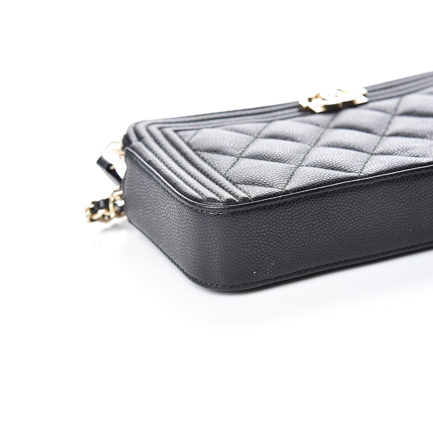 Caviar Quilted Small Boy Clutch With Chain Black
