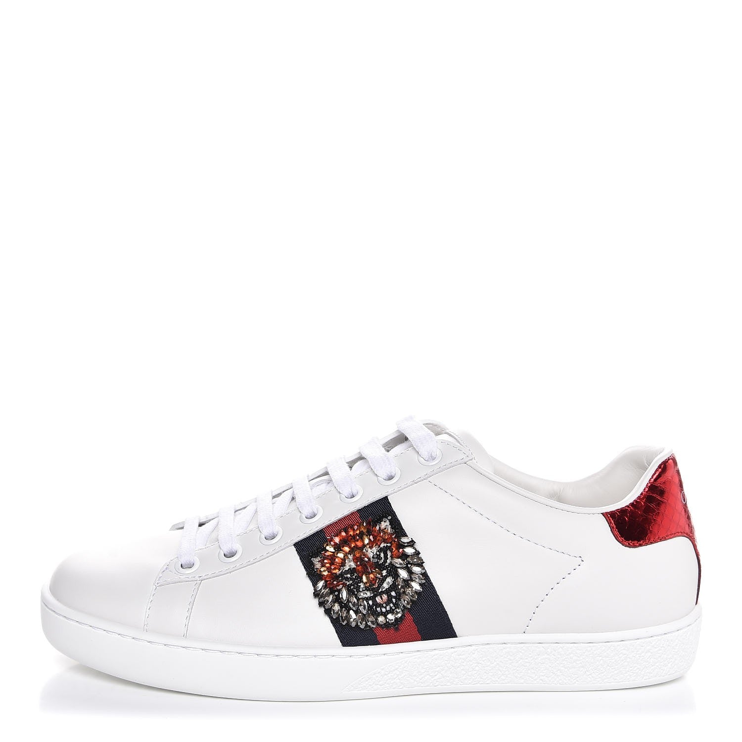 Gucci Calfskin Web Studded Feline Ace Sneakers 37 White 1 of 9