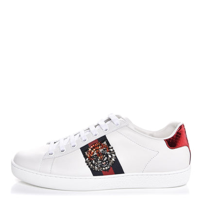 Gucci Calfskin Web Studded Feline Ace Sneakers 37 White 1 of 9