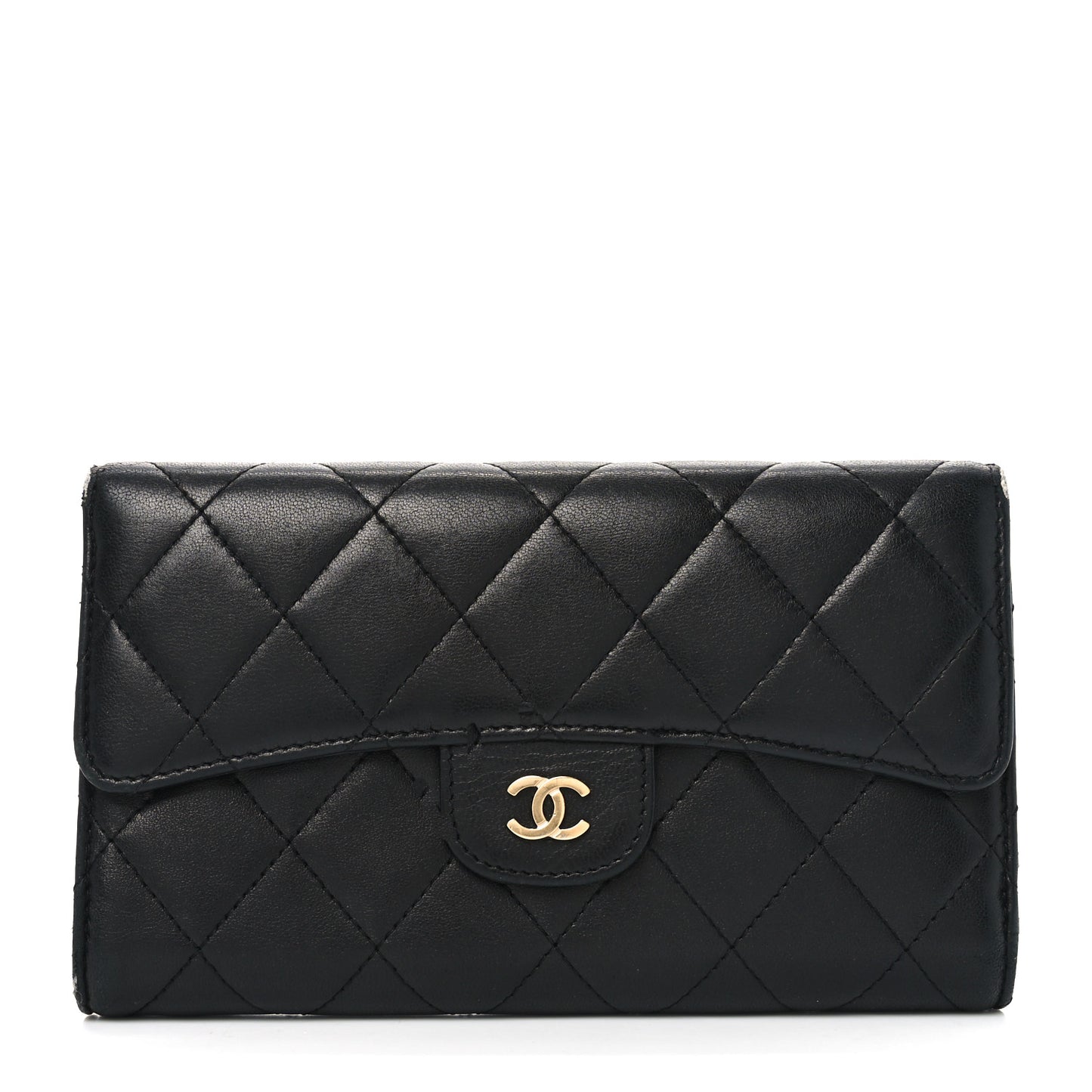 Lambskin Quilted Large Flap Wallet Black