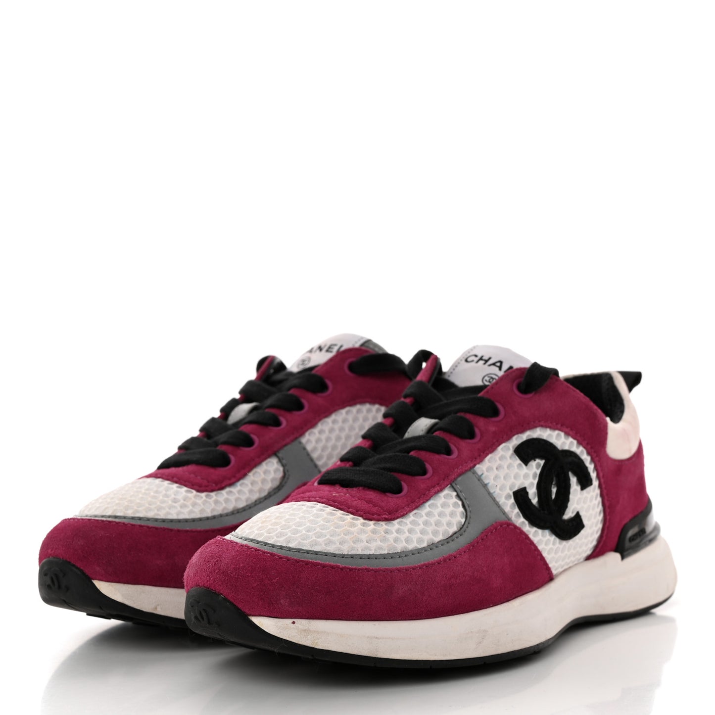 Mesh Suede Calfskin Womens CC Sneakers 40 White Dark Pink Grey 36.5 White Dark Pink Grey