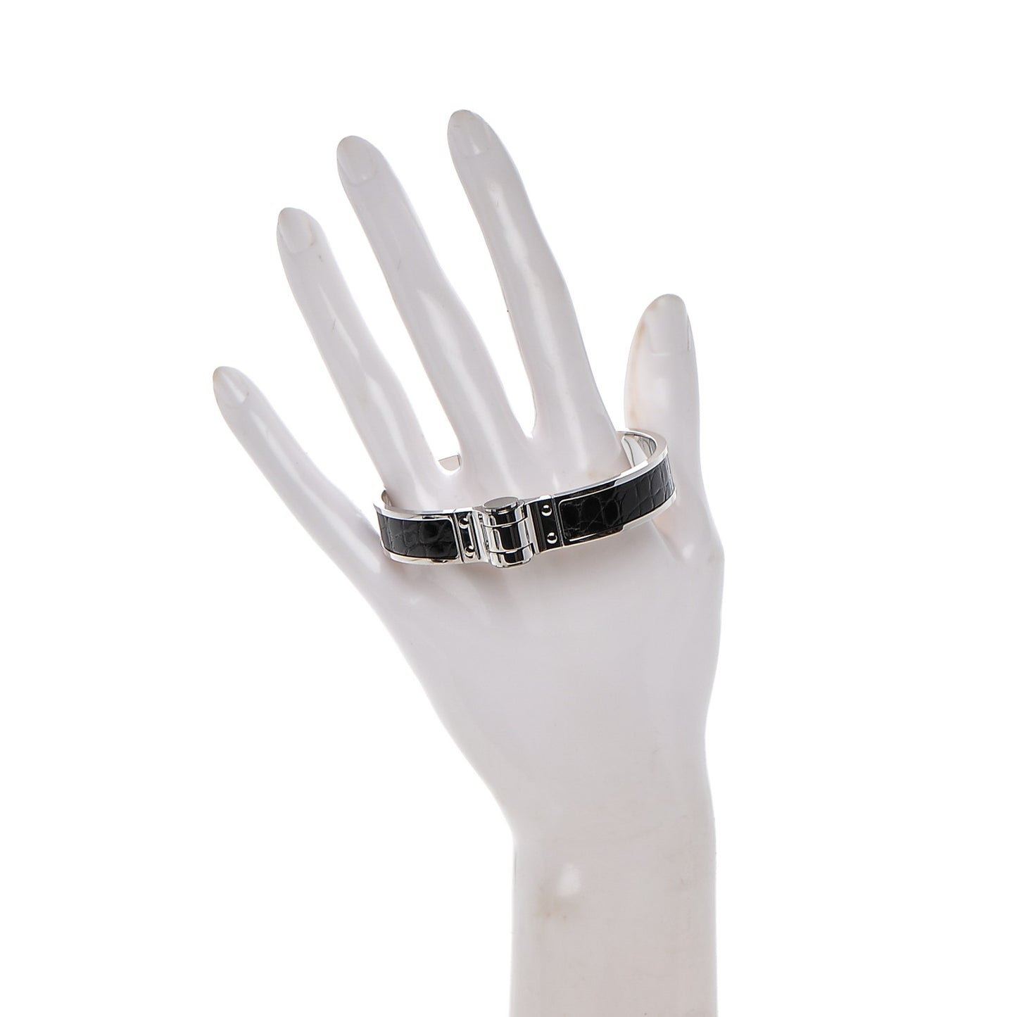 Shiny Alligator Narrow Hinged Bracelet M Black