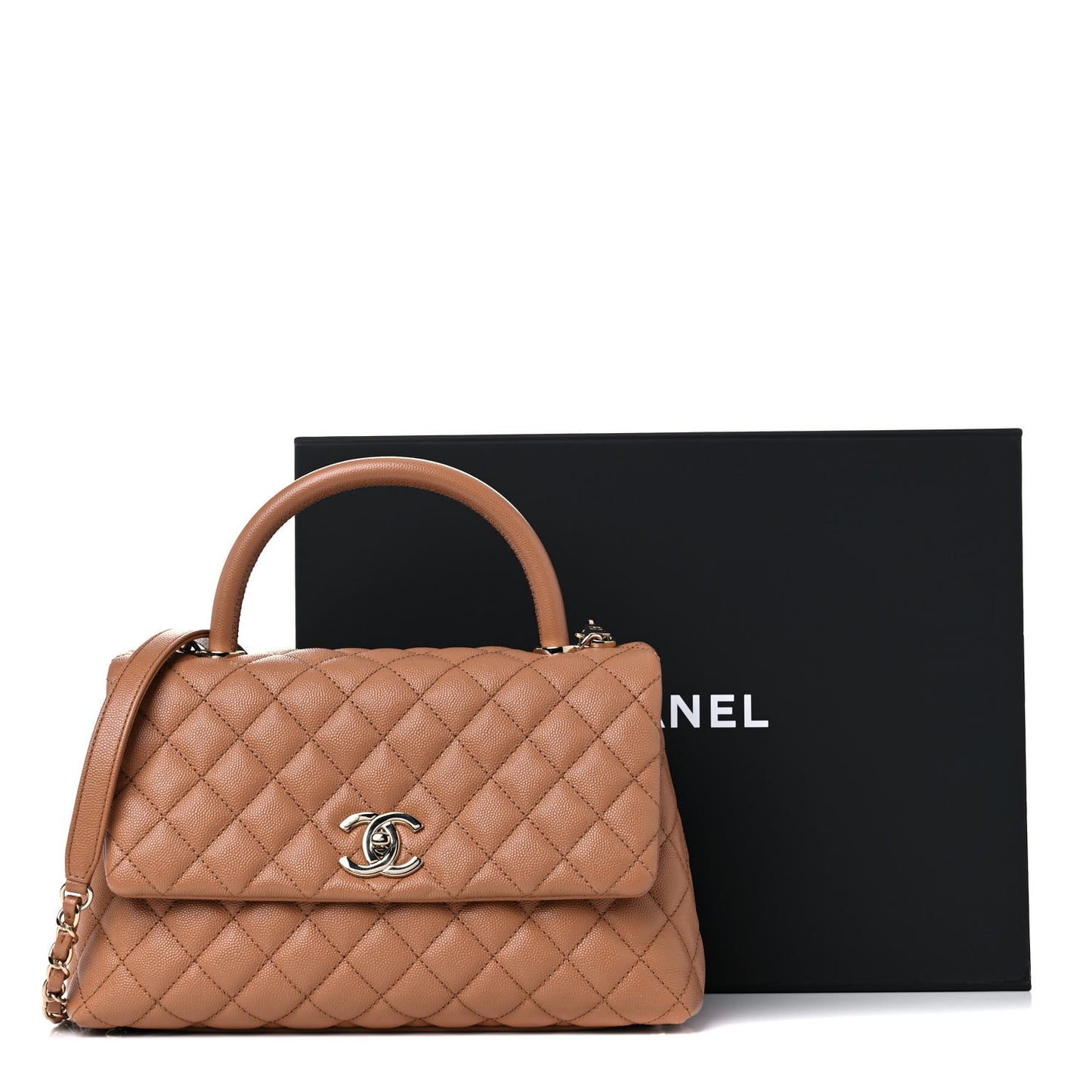 Caviar Quilted Small Coco Handle Flap Brown