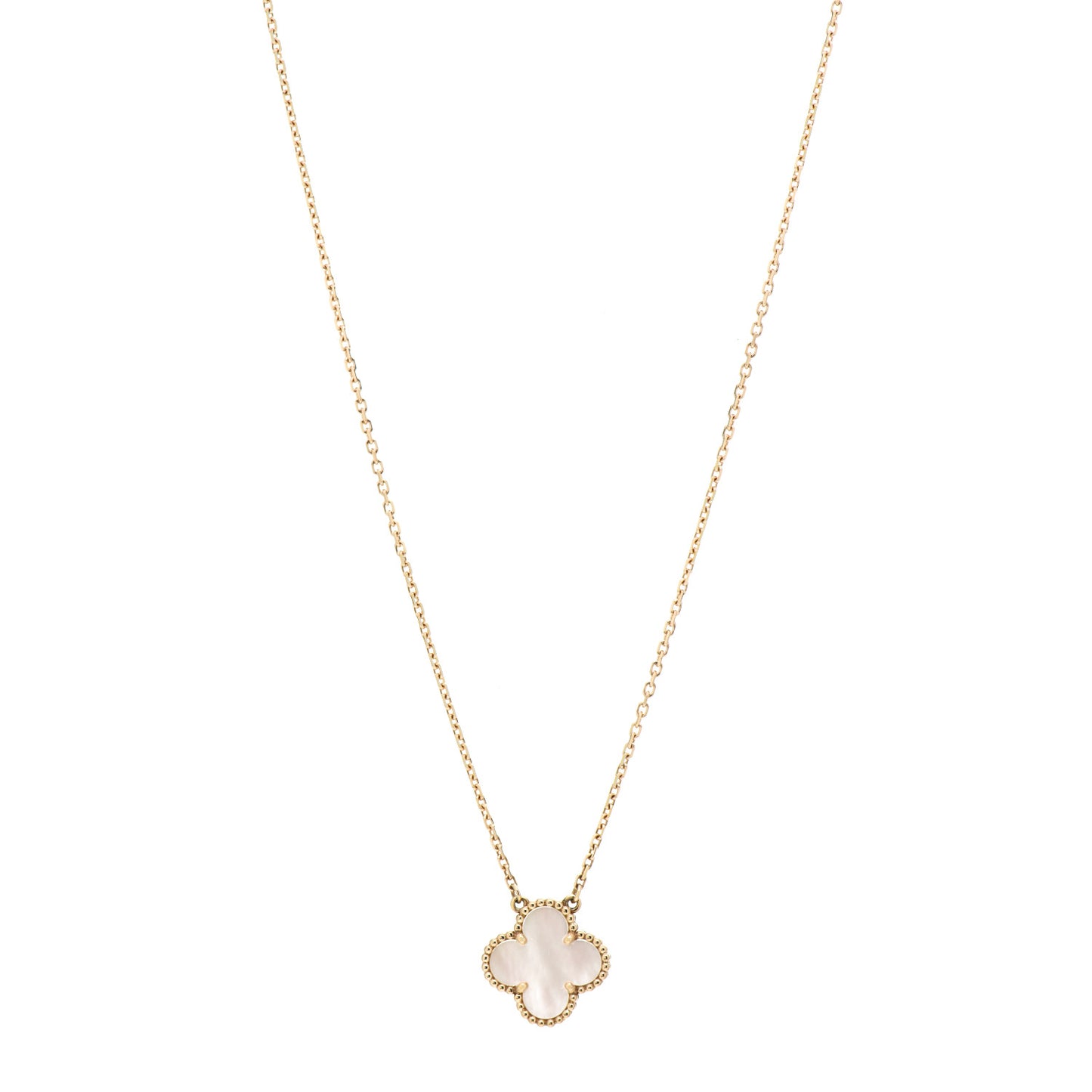 18K Yellow Gold Mother of Pearl Vintage Alhambra Pendant Necklace