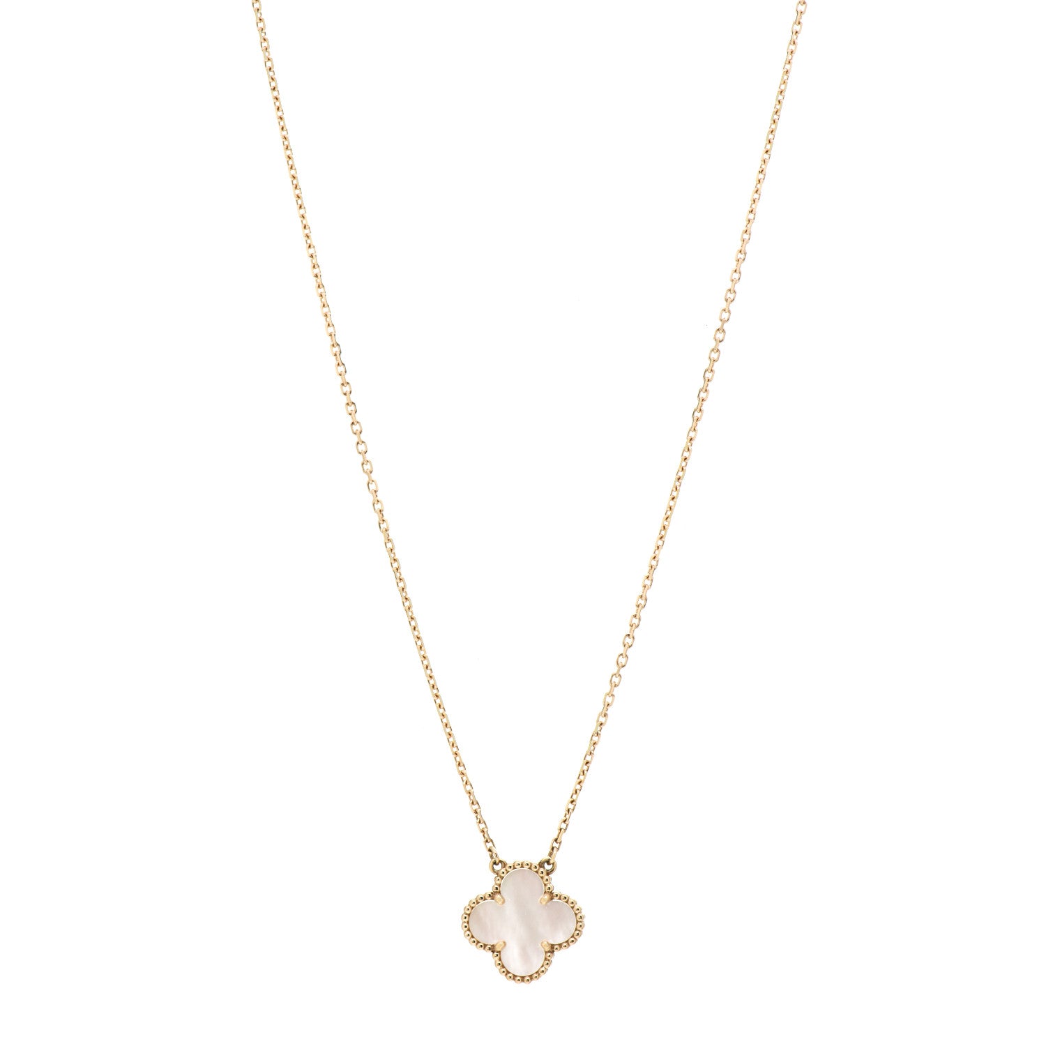 Van Cleef & Arpels 18K Yellow Gold Mother of Pearl Vintage Alhambra Pendant Necklace 1 of 6