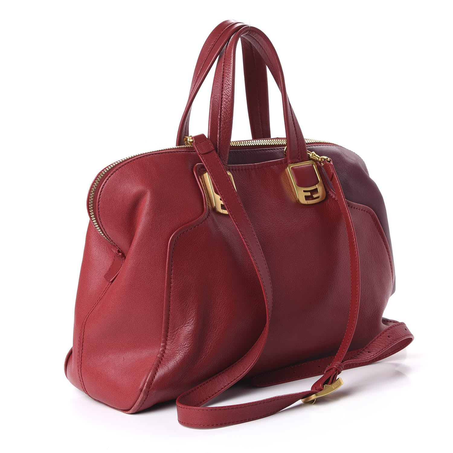 Fendi Vitello Capra Alabama Colorblock Large Chameleon Tote Ciliegia Bordeaux Ruby 3 of 12