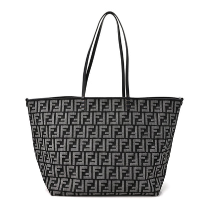 Fendi Chenille Vitello Santa Barbara FF Large Roll Reversible Shopping Tote Grigio Notte Flamingo 1 of 10
