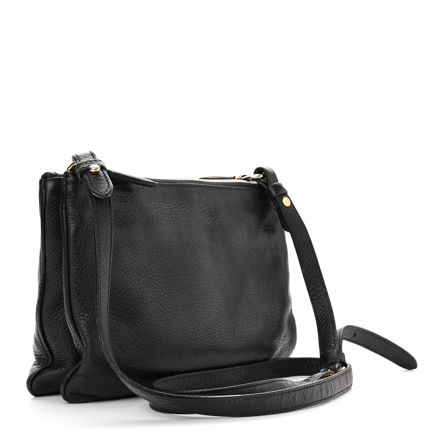 Vitello Phenix Double Zip Crossbody Bag Black