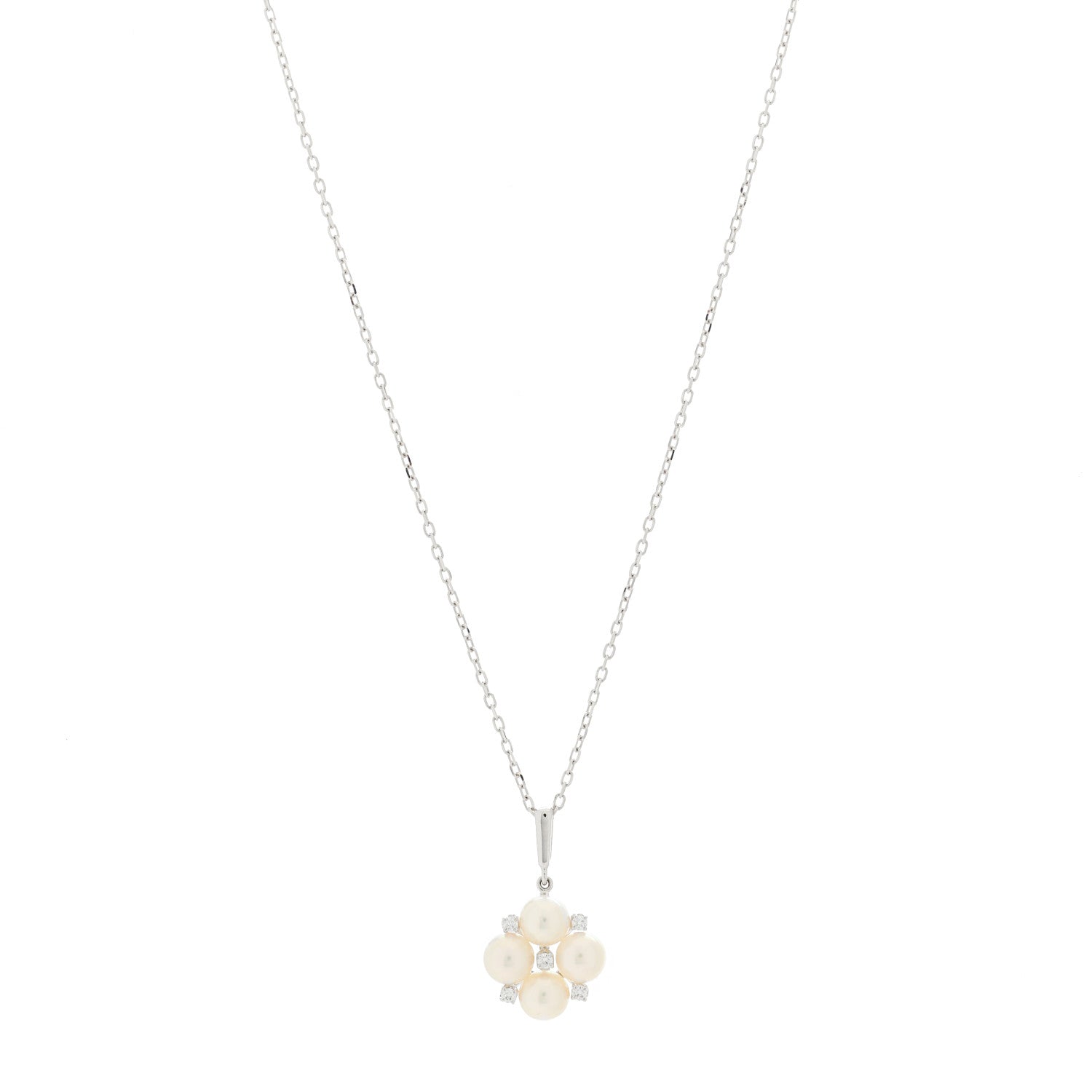 Mikimoto 18K White Gold Diamond Akoya Cultured Pearl 5.5mm Cluster Pendant Necklace 1 of 6