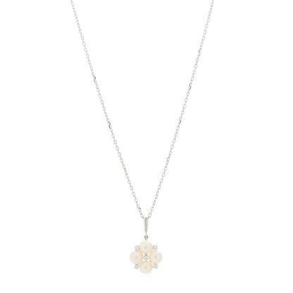 Mikimoto 18K White Gold Diamond Akoya Cultured Pearl 5.5mm Cluster Pendant Necklace 1 of 6