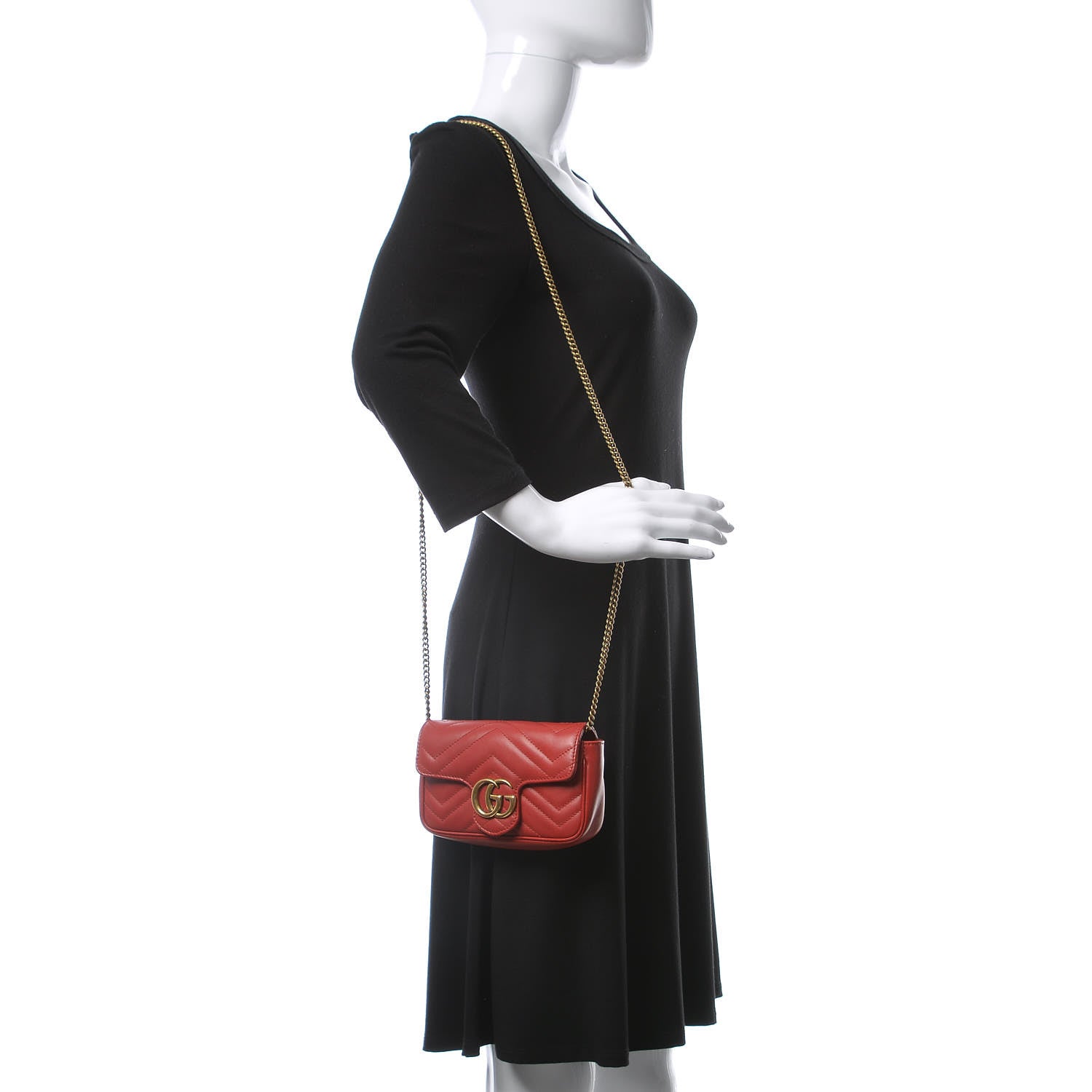 Gucci Calfskin Matelasse Super Mini GG Marmont Shoulder Bag Hibiscus Red 2 of 10