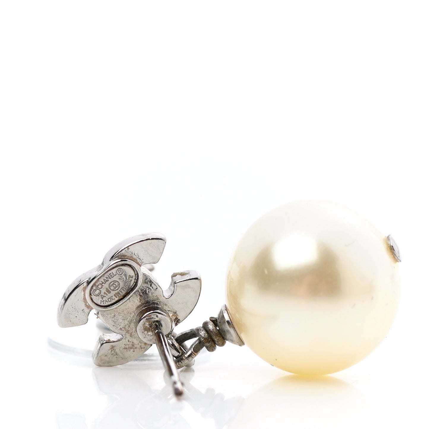Crystal Pearl CC Drop Earrings Silver