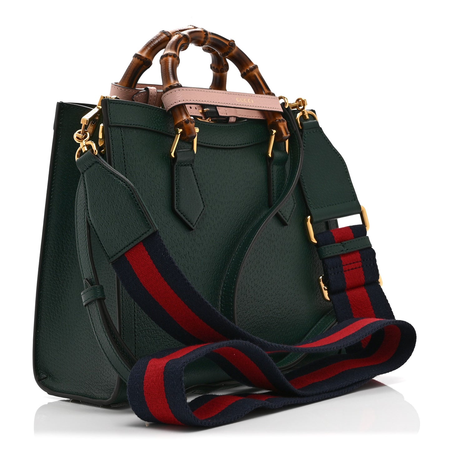 Textured Dollar Calfskin Web Small Diana Tote Bag Vintage Green Powder Pink